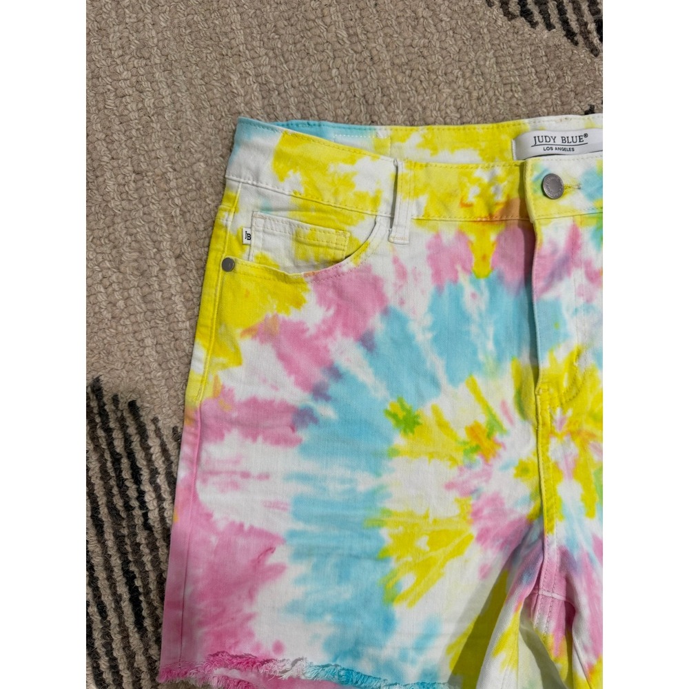 Judy Blue Snow Cone Tie Dye High Waist Denim Shorts Raw Hem Cut Off 1XL - Picture 3 of 8
